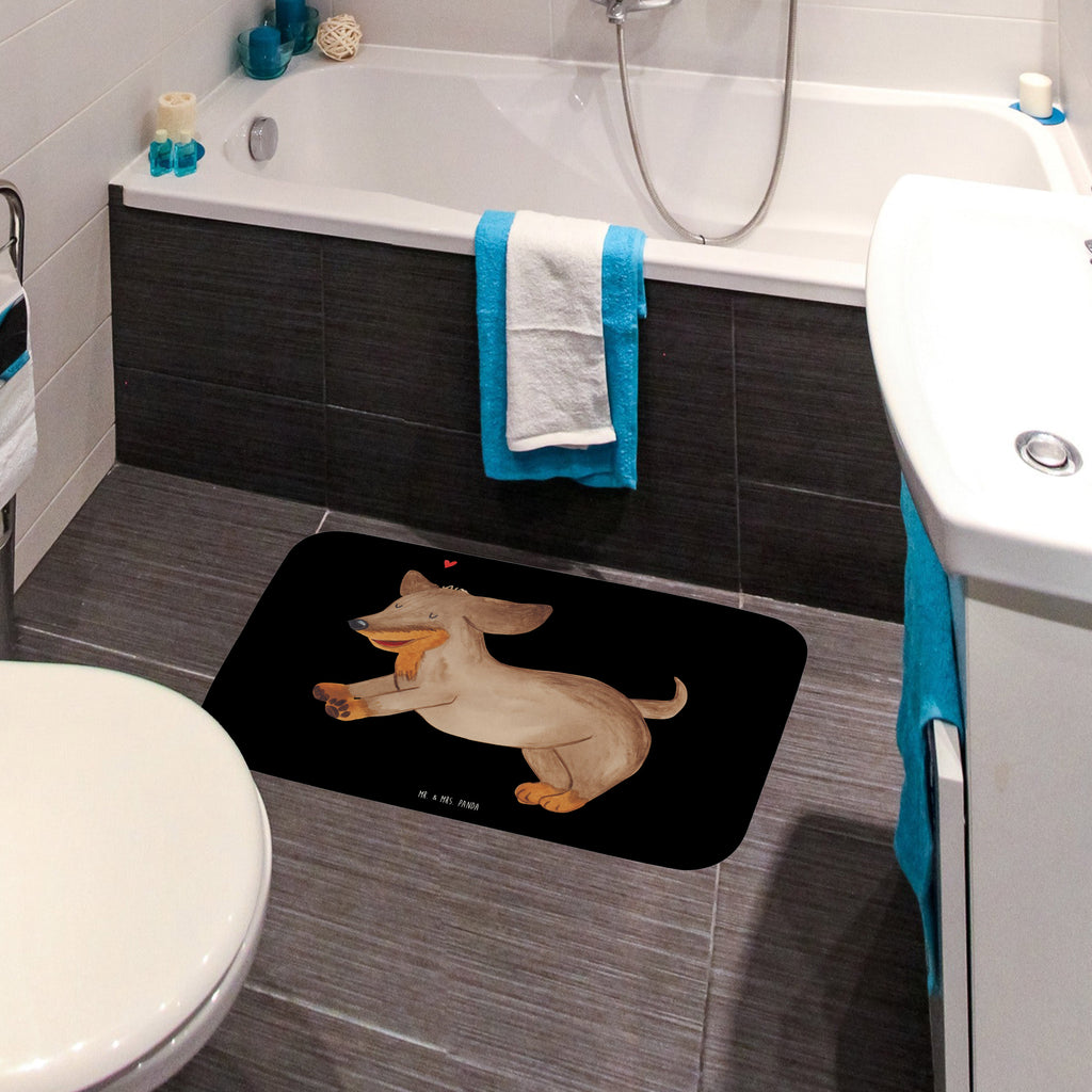 Badvorleger Hund Dackel fröhlich Badematte, Badteppich, Duschvorleger, Badezimmerteppich, Badezimmermatte, Badvorleger, Duschmatte, Duschteppich, Hund, Hundemotiv, Haustier, Hunderasse, Tierliebhaber, Hundebesitzer, Sprüche, Hunde, Dackel, Dachshund, happy dog