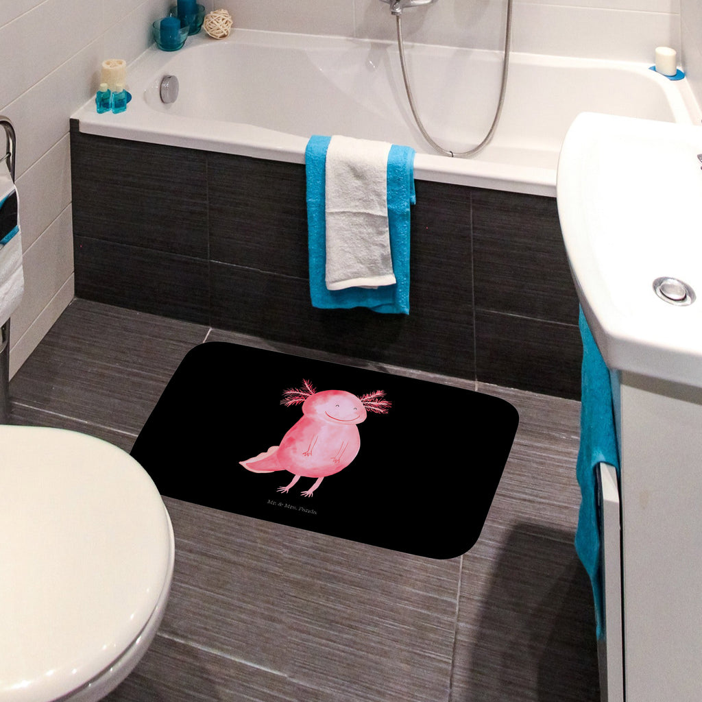 Badvorleger Axolotl glücklich Badematte, Badteppich, Duschvorleger, Badezimmerteppich, Badezimmermatte, Badvorleger, Duschmatte, Duschteppich, Axolotl, Molch, Axolot, Schwanzlurch, Lurch, Lurche, Motivation, gute Laune