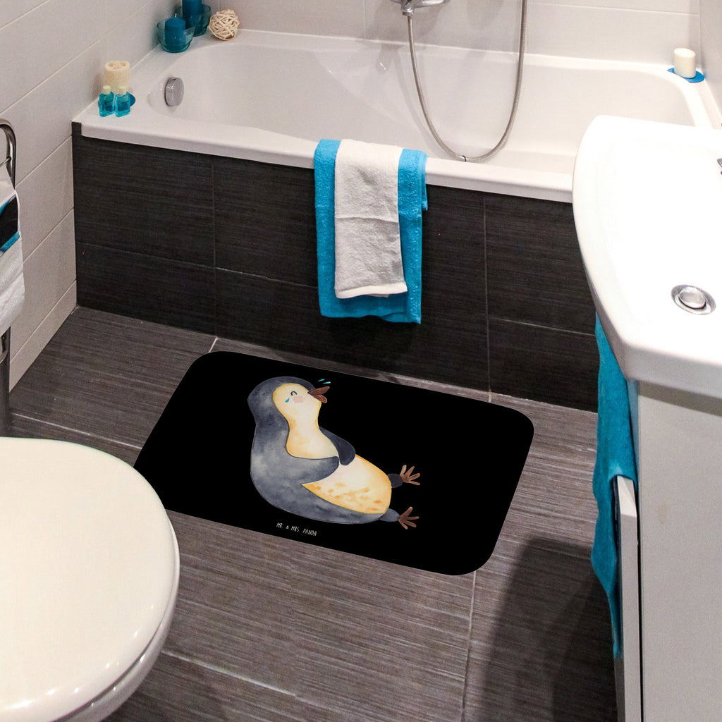 Badvorleger Pinguin lachend Badematte, Badteppich, Duschvorleger, Badezimmerteppich, Badezimmermatte, Badvorleger, Duschmatte, Duschteppich, Pinguin, Pinguine, lustiger Spruch, Optimismus, Fröhlich, Lachen, Humor, Fröhlichkeit