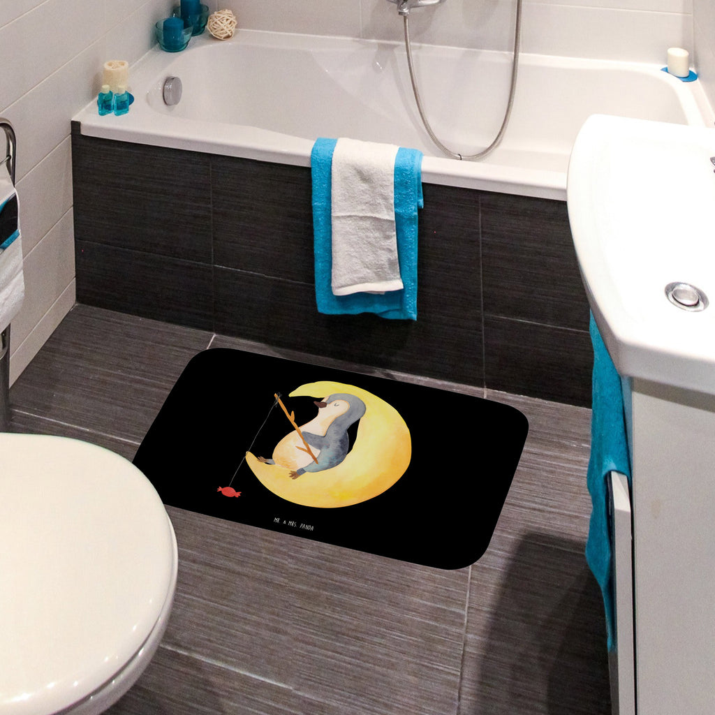 Badvorleger Pinguin Mond Badematte, Badteppich, Duschvorleger, Badezimmerteppich, Badezimmermatte, Badvorleger, Duschmatte, Duschteppich, Pinguin, Pinguine, Spruch, schlafen, Nachtruhe, Einschlafen, Schlafzimmer, Schlafstörungen, Gästezimmer