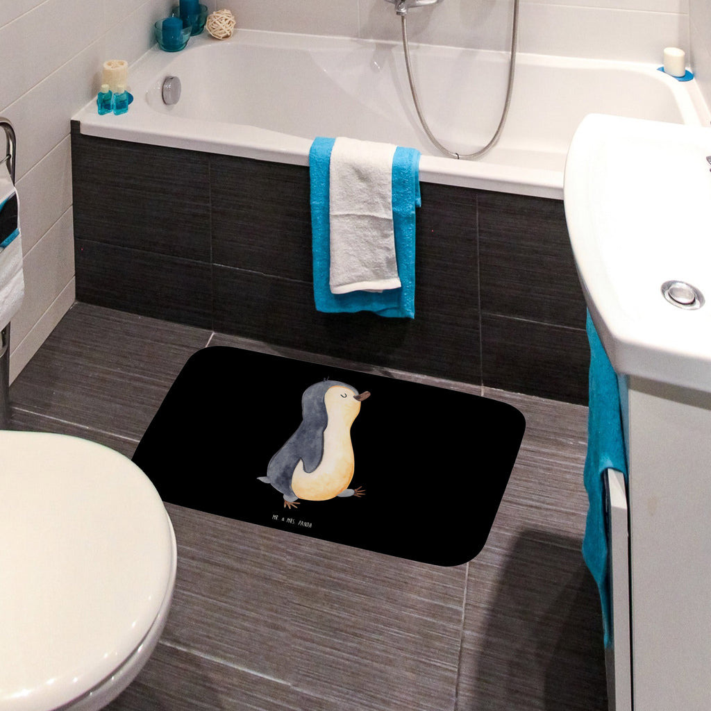 Badvorleger Pinguin marschierend Badematte, Badteppich, Duschvorleger, Badezimmerteppich, Badezimmermatte, Badvorleger, Duschmatte, Duschteppich, Pinguin, Pinguine, Frühaufsteher, Langschläfer, Bruder, Schwester, Familie
