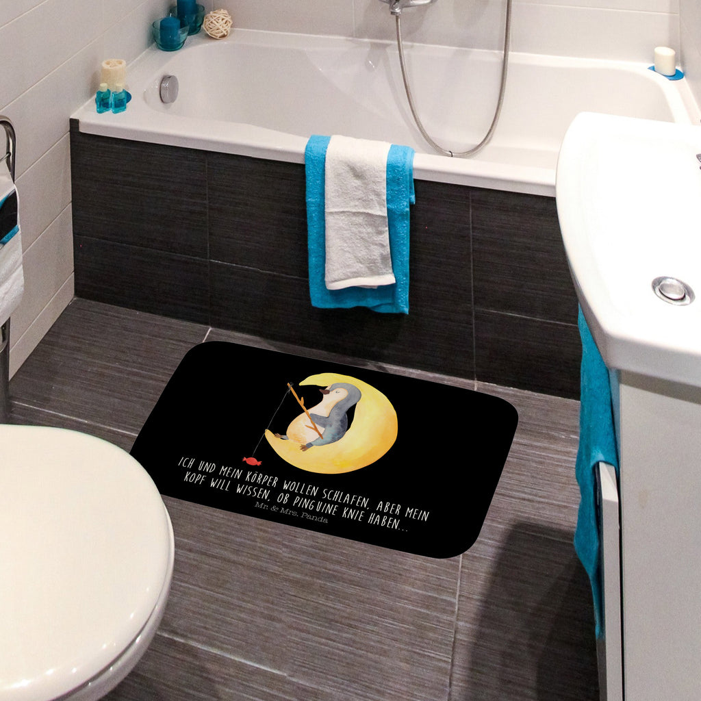 Badvorleger Pinguin Mond Badematte, Badteppich, Duschvorleger, Badezimmerteppich, Badezimmermatte, Badvorleger, Duschmatte, Duschteppich, Pinguin, Pinguine, Spruch, schlafen, Nachtruhe, Einschlafen, Schlafzimmer, Schlafstörungen, Gästezimmer