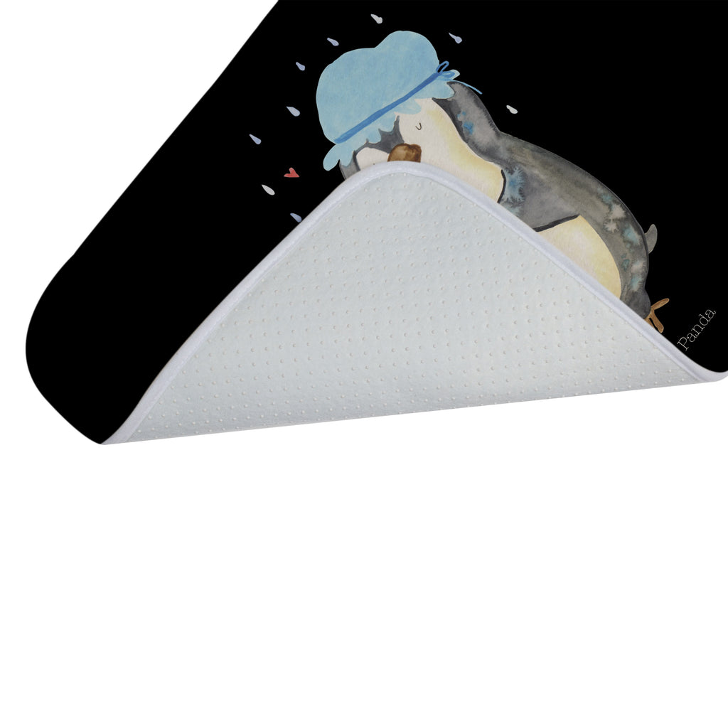 Badvorleger Pinguin duscht Badematte, Badteppich, Duschvorleger, Badezimmerteppich, Badezimmermatte, Badvorleger, Duschmatte, Duschteppich, Pinguin, Pinguine, Dusche, duschen, Lebensmotto, Motivation, Neustart, Neuanfang, glücklich sein