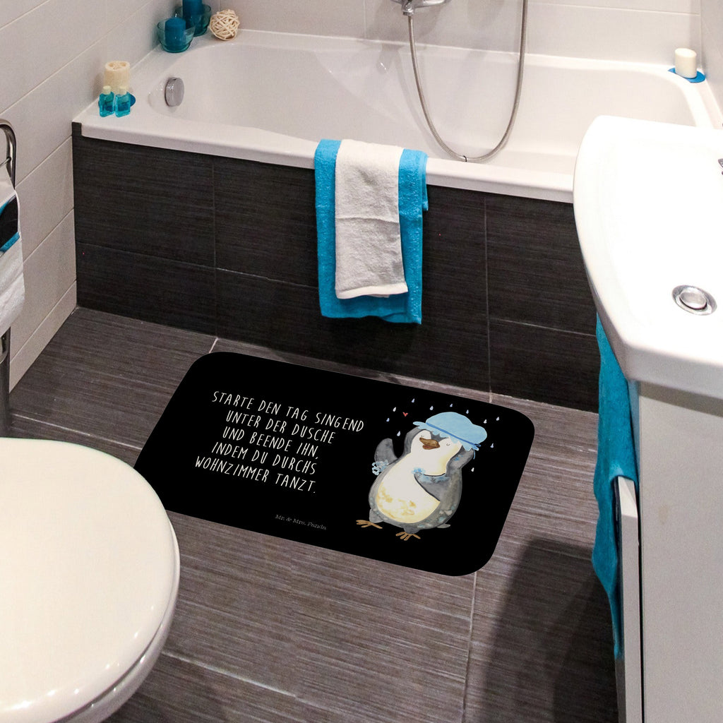 Badvorleger Pinguin duscht Badematte, Badteppich, Duschvorleger, Badezimmerteppich, Badezimmermatte, Badvorleger, Duschmatte, Duschteppich, Pinguin, Pinguine, Dusche, duschen, Lebensmotto, Motivation, Neustart, Neuanfang, glücklich sein