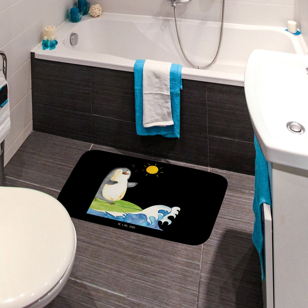 Badvorleger Pinguin Surfer Badematte, Badteppich, Duschvorleger, Badezimmerteppich, Badezimmermatte, Badvorleger, Duschmatte, Duschteppich, Pinguin, Pinguine, surfen, Surfer, Hawaii, Urlaub, Wellen, Wellen reiten, Portugal