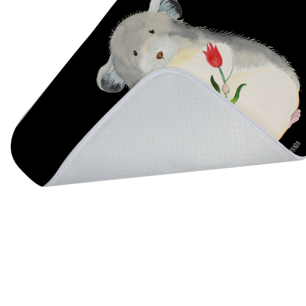 Badvorleger Chinchilla mit Blume Badematte, Badteppich, Duschvorleger, Badezimmerteppich, Badezimmermatte, Badvorleger, Duschmatte, Duschteppich, Tiermotive, Gute Laune, lustige Sprüche, Tiere, Chinchilla, Chinchillas, Liebeskummer, Kummer, Depressionen, traurig sein, Chaos, Glücklichsein, Büro, Büroalltag