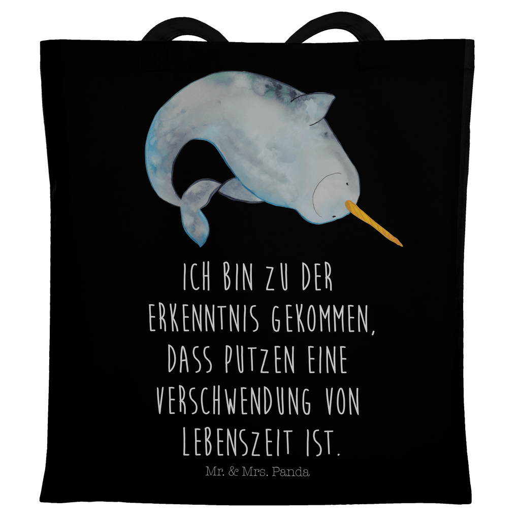 Tragetasche Narwal Beuteltasche, Beutel, Einkaufstasche, Jutebeutel, Stoffbeutel, Meerestiere, Meer, Urlaub, Narwal, Wal, Putzen, Hausfrau, Junggesellin, aufräumen, Kinderzimmer