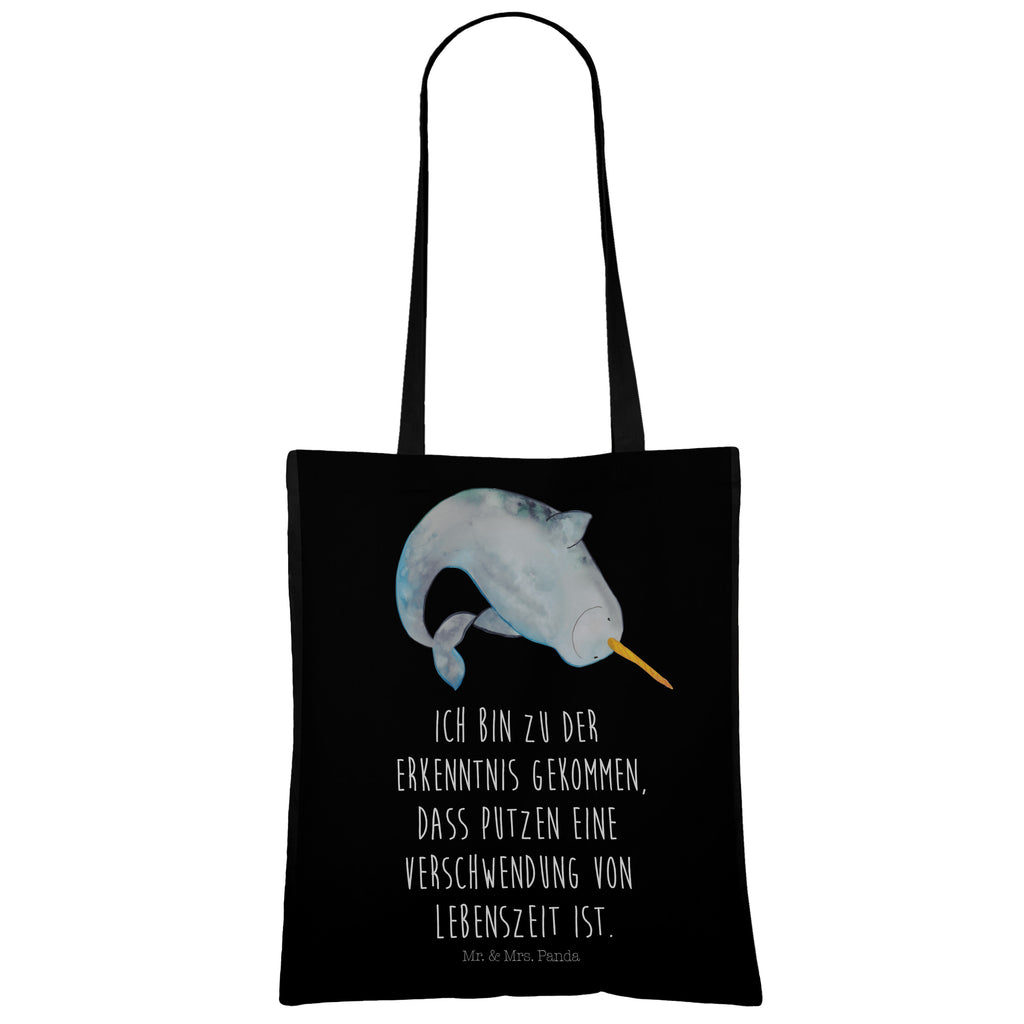 Tragetasche Narwal Beuteltasche, Beutel, Einkaufstasche, Jutebeutel, Stoffbeutel, Meerestiere, Meer, Urlaub, Narwal, Wal, Putzen, Hausfrau, Junggesellin, aufräumen, Kinderzimmer