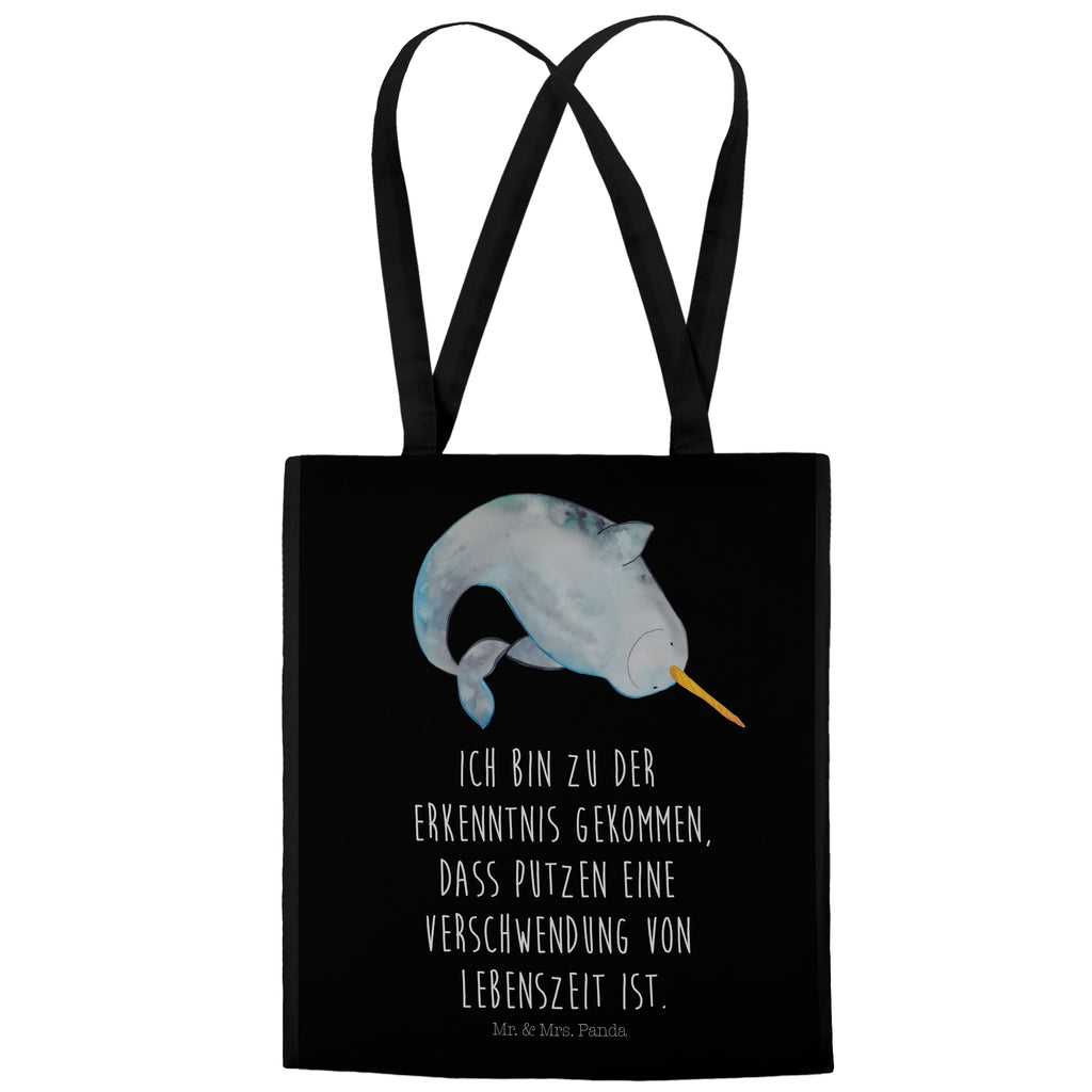 Tragetasche Narwal Beuteltasche, Beutel, Einkaufstasche, Jutebeutel, Stoffbeutel, Meerestiere, Meer, Urlaub, Narwal, Wal, Putzen, Hausfrau, Junggesellin, aufräumen, Kinderzimmer