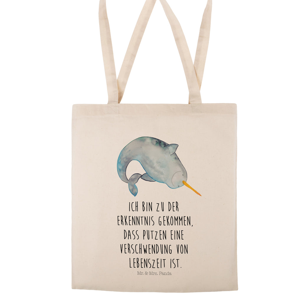 Tragetasche Narwal Beuteltasche, Beutel, Einkaufstasche, Jutebeutel, Stoffbeutel, Meerestiere, Meer, Urlaub, Narwal, Wal, Putzen, Hausfrau, Junggesellin, aufräumen, Kinderzimmer
