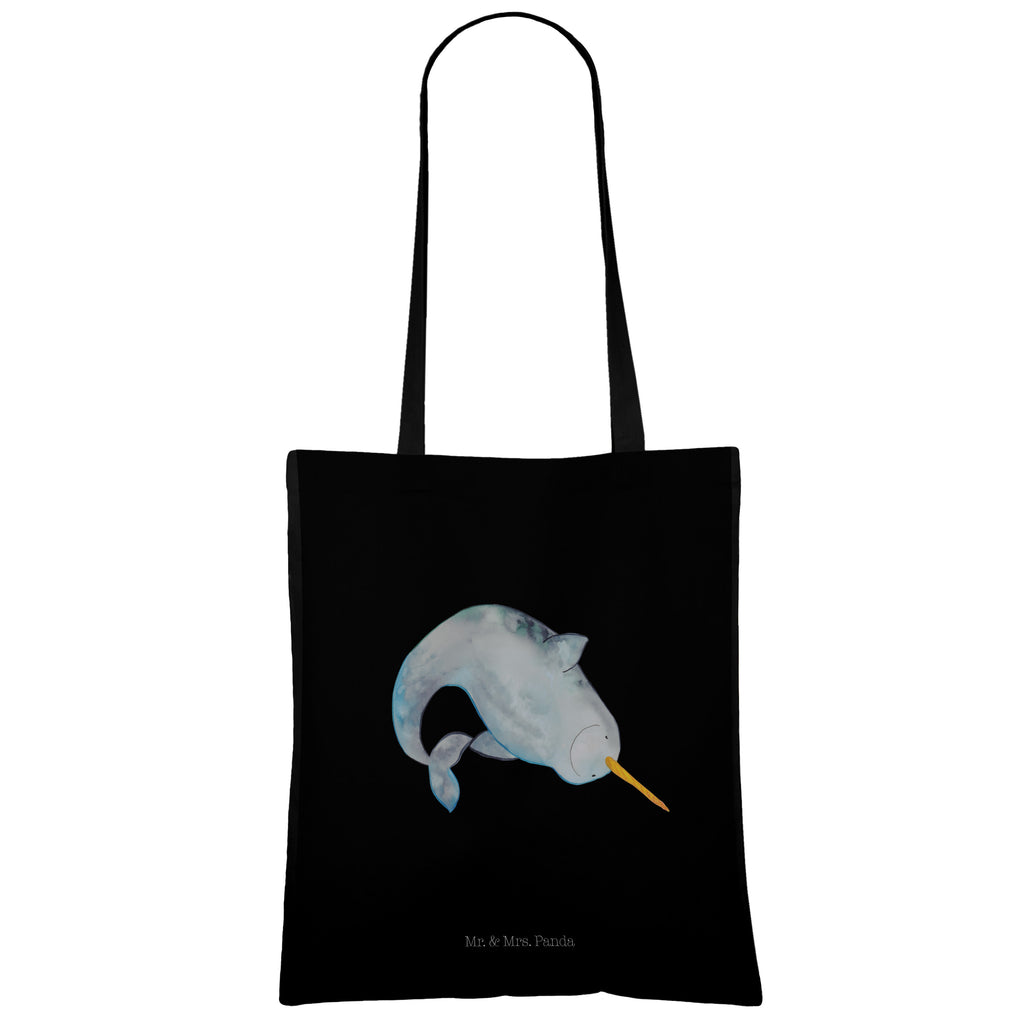Tragetasche Narwal Beuteltasche, Beutel, Einkaufstasche, Jutebeutel, Stoffbeutel, Meerestiere, Meer, Urlaub, Narwal, Wal, Putzen, Hausfrau, Junggesellin, aufräumen, Kinderzimmer