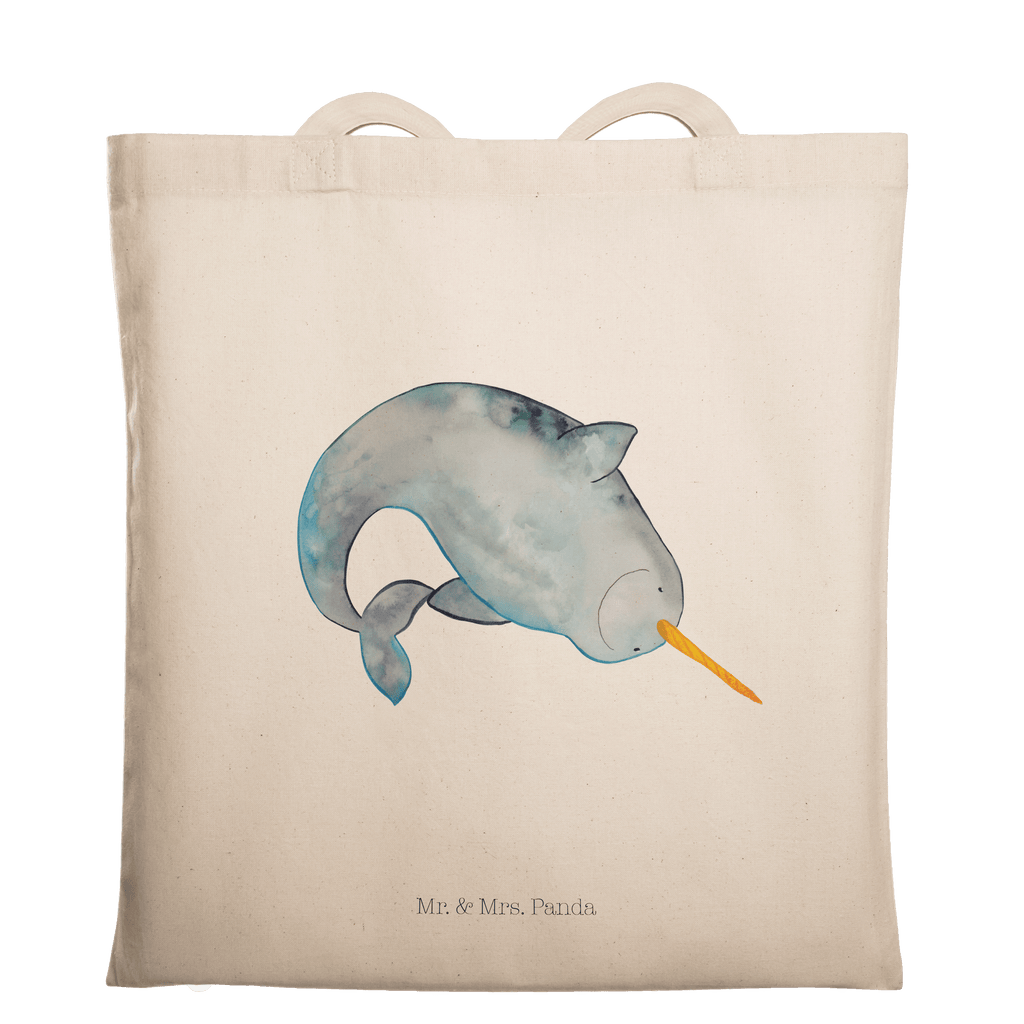 Tragetasche Narwal Beuteltasche, Beutel, Einkaufstasche, Jutebeutel, Stoffbeutel, Meerestiere, Meer, Urlaub, Narwal, Wal, Putzen, Hausfrau, Junggesellin, aufräumen, Kinderzimmer