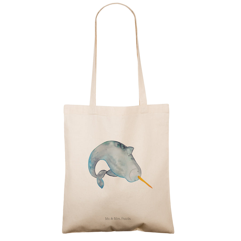 Tragetasche Narwal Beuteltasche, Beutel, Einkaufstasche, Jutebeutel, Stoffbeutel, Meerestiere, Meer, Urlaub, Narwal, Wal, Putzen, Hausfrau, Junggesellin, aufräumen, Kinderzimmer