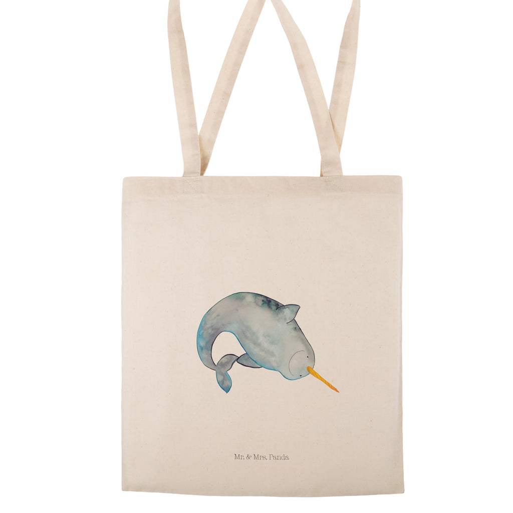 Tragetasche Narwal Beuteltasche, Beutel, Einkaufstasche, Jutebeutel, Stoffbeutel, Meerestiere, Meer, Urlaub, Narwal, Wal, Putzen, Hausfrau, Junggesellin, aufräumen, Kinderzimmer