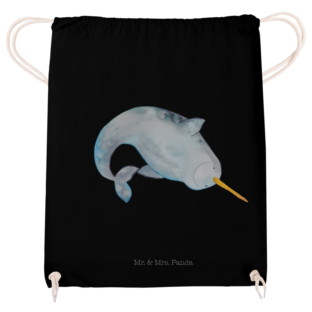 Sportbeutel Narwal Turnbeutel, Beutel, Sporttasche, Tasche, Stoffbeutel, Meerestiere, Meer, Urlaub, Narwal, Wal, Putzen, Hausfrau, Junggesellin, aufräumen, Kinderzimmer