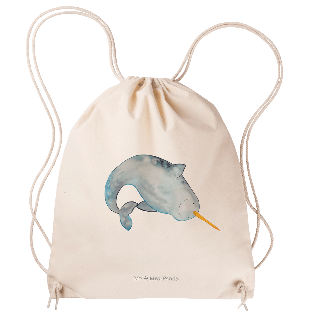 Sportbeutel Narwal Turnbeutel, Beutel, Sporttasche, Tasche, Stoffbeutel, Meerestiere, Meer, Urlaub, Narwal, Wal, Putzen, Hausfrau, Junggesellin, aufräumen, Kinderzimmer
