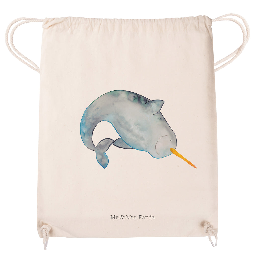 Sportbeutel Narwal Turnbeutel, Beutel, Sporttasche, Tasche, Stoffbeutel, Meerestiere, Meer, Urlaub, Narwal, Wal, Putzen, Hausfrau, Junggesellin, aufräumen, Kinderzimmer