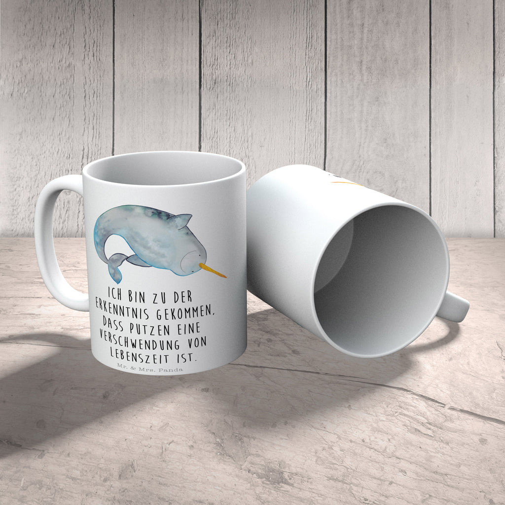 Tasse Narwal Narwal, Wal, Putzen, Hausfrau, Junggesellin, aufräumen, Kinderzimmer,  Becher, Kaffeetasse, Kaffeebecher, Tee, Frühstück, Büro  Meerestiere, Meer, Urlaub