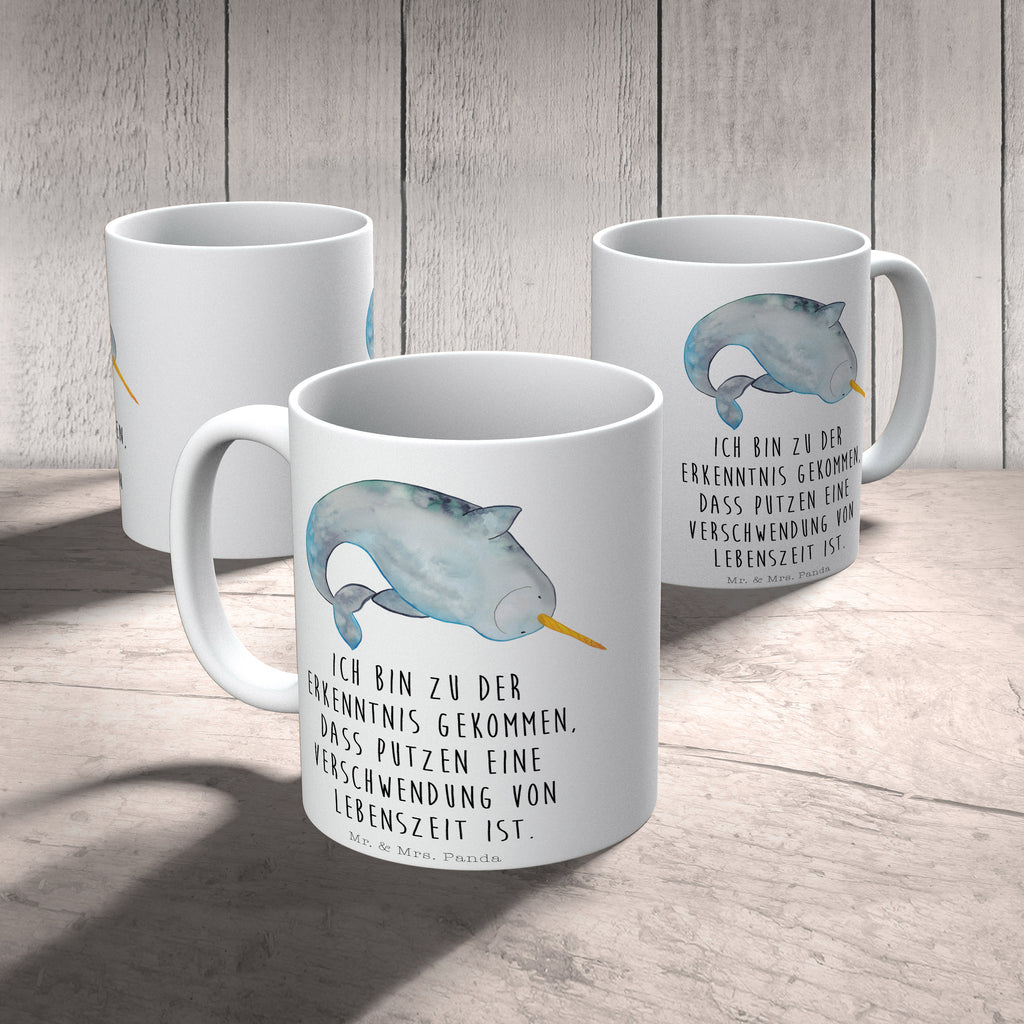 Tasse Narwal Narwal, Wal, Putzen, Hausfrau, Junggesellin, aufräumen, Kinderzimmer,  Becher, Kaffeetasse, Kaffeebecher, Tee, Frühstück, Büro  Meerestiere, Meer, Urlaub