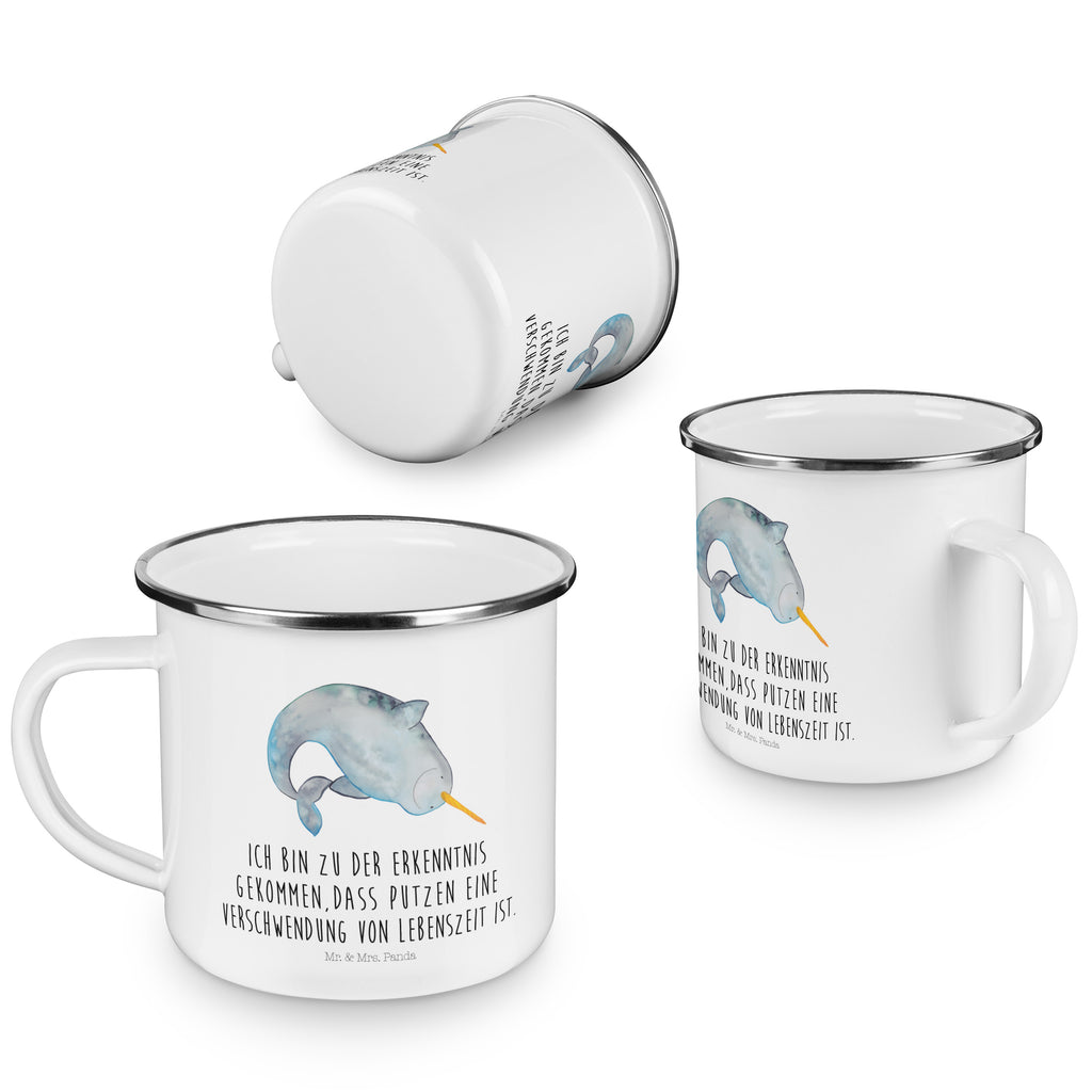Camping Emaille Tasse Narwal Campingtasse, Trinkbecher, Metalltasse, Outdoor Tasse, Emaille Trinkbecher, Blechtasse Outdoor, Emaille Campingbecher, Edelstahl Trinkbecher, Metalltasse für Camping, Kaffee Blechtasse, Camping Tasse Metall, Meerestiere, Meer, Urlaub, Narwal, Wal, Putzen, Hausfrau, Junggesellin, aufräumen, Kinderzimmer