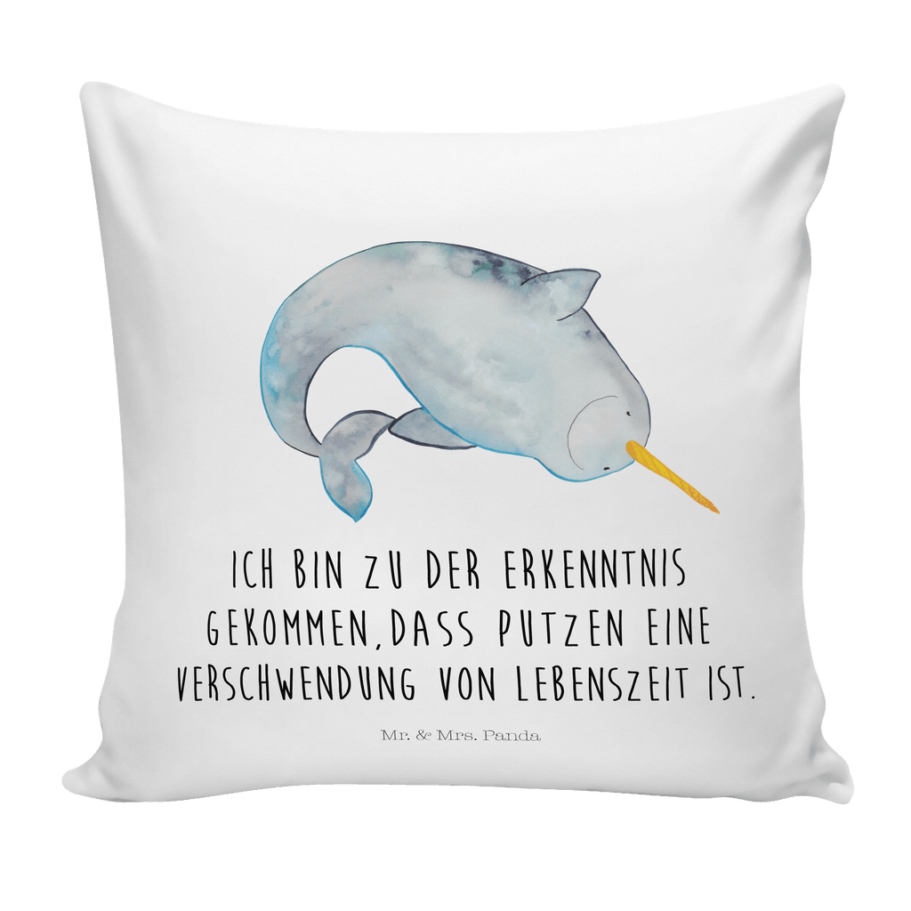 40x40 Kissen Narwal Kissenhülle, Kopfkissen, Sofakissen, Dekokissen, Motivkissen, Meerestiere, Meer, Urlaub, Narwal, Wal, Putzen, Hausfrau, Junggesellin, aufräumen, Kinderzimmer