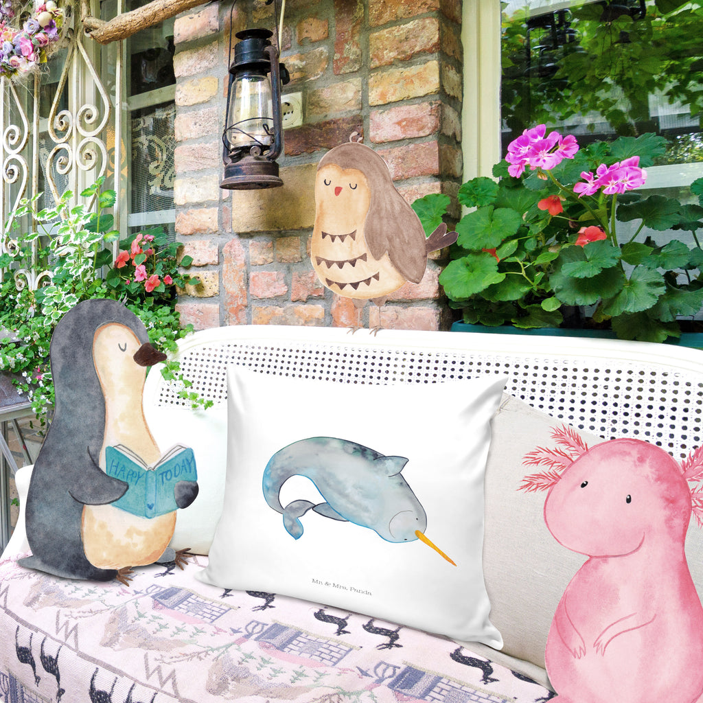 40x40 Kissen Narwal Kissenhülle, Kopfkissen, Sofakissen, Dekokissen, Motivkissen, Meerestiere, Meer, Urlaub, Narwal, Wal, Putzen, Hausfrau, Junggesellin, aufräumen, Kinderzimmer