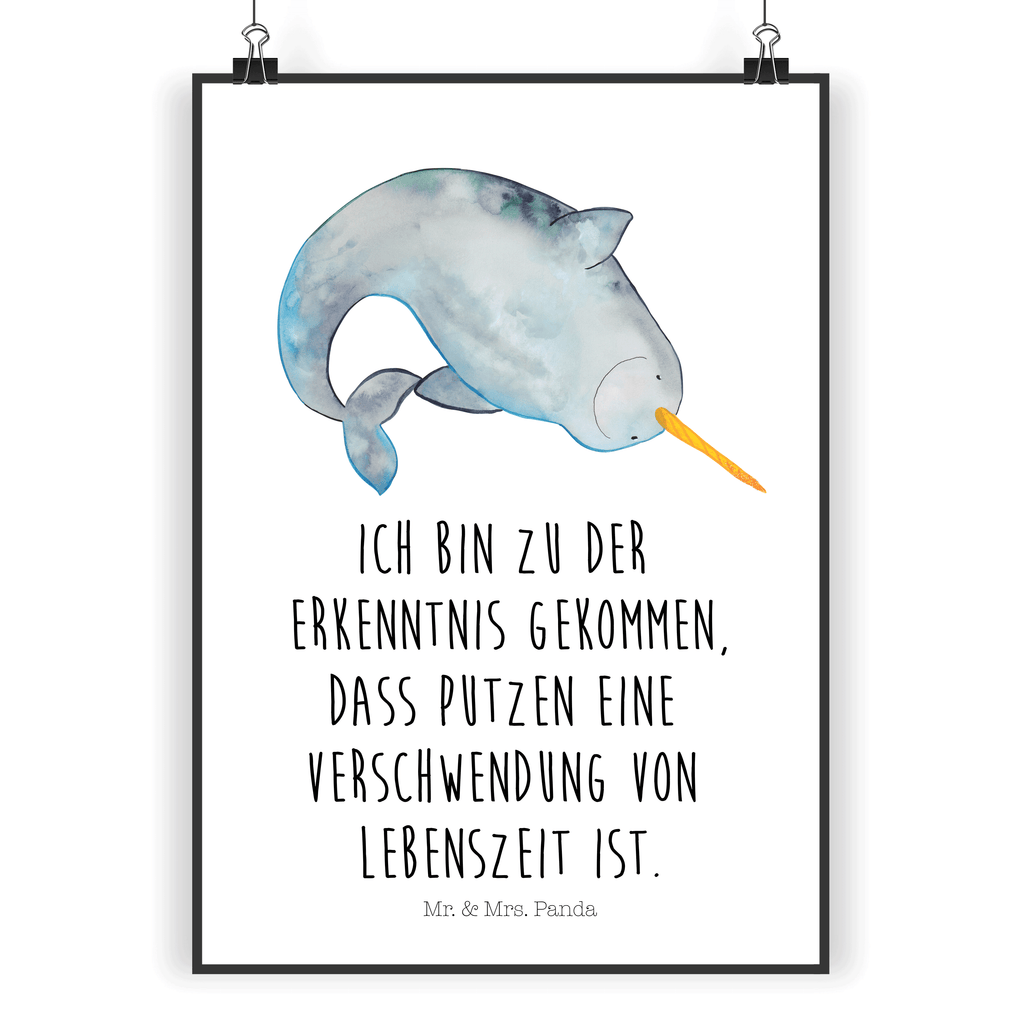 Poster Narwal Poster, Wandposter, Bild, Wanddeko, Küchenposter, Kinderposter, Wanddeko Bild, Raumdekoration, Wanddekoration, Handgemaltes Poster, Mr. & Mrs. Panda Poster, Designposter, Kunstdruck, Posterdruck, Meerestiere, Meer, Urlaub, Narwal, Wal, Putzen, Hausfrau, Junggesellin, aufräumen, Kinderzimmer