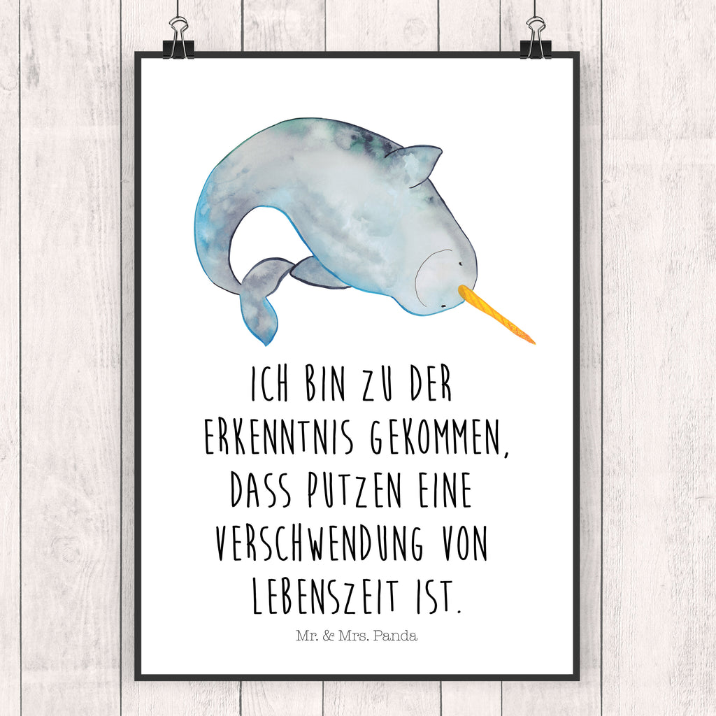 Poster Narwal Poster, Wandposter, Bild, Wanddeko, Küchenposter, Kinderposter, Wanddeko Bild, Raumdekoration, Wanddekoration, Handgemaltes Poster, Mr. & Mrs. Panda Poster, Designposter, Kunstdruck, Posterdruck, Meerestiere, Meer, Urlaub, Narwal, Wal, Putzen, Hausfrau, Junggesellin, aufräumen, Kinderzimmer