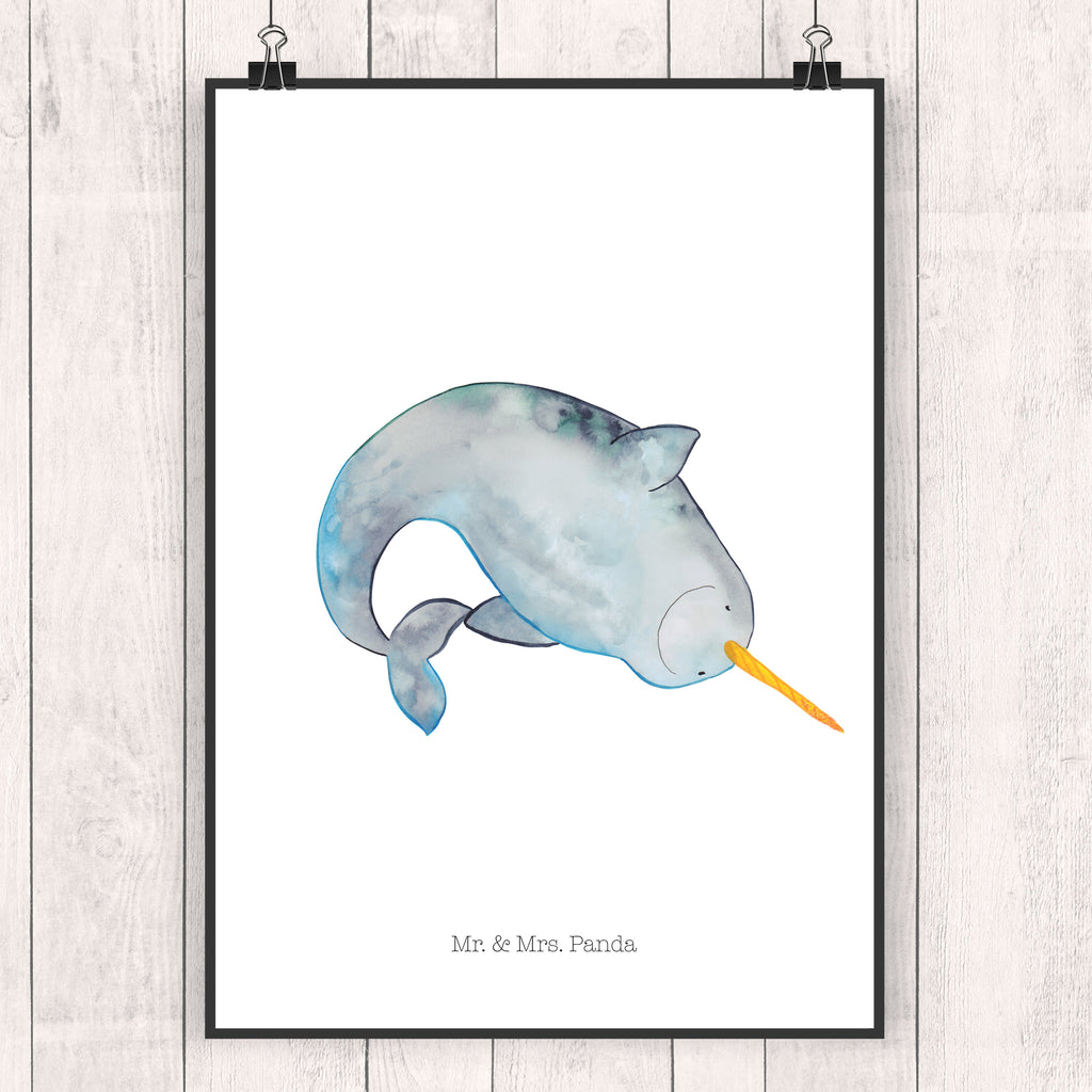Poster Narwal Poster, Wandposter, Bild, Wanddeko, Küchenposter, Kinderposter, Wanddeko Bild, Raumdekoration, Wanddekoration, Handgemaltes Poster, Mr. & Mrs. Panda Poster, Designposter, Kunstdruck, Posterdruck, Meerestiere, Meer, Urlaub, Narwal, Wal, Putzen, Hausfrau, Junggesellin, aufräumen, Kinderzimmer