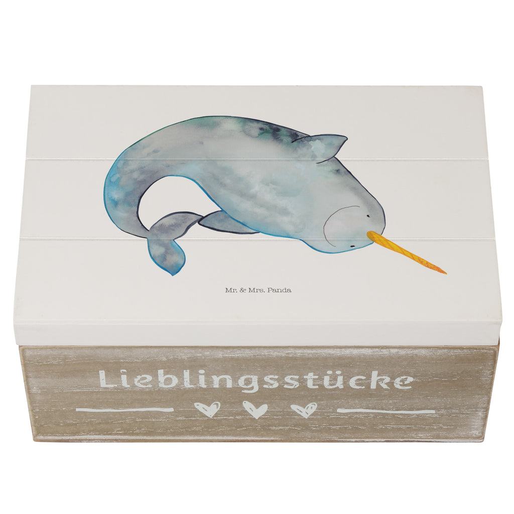 Holzkiste Narwal Holzkiste, Kiste, Schatzkiste, Truhe, Schatulle, XXL, Erinnerungsbox, Erinnerungskiste, Dekokiste, Aufbewahrungsbox, Meerestiere, Meer, Urlaub, Narwal, Wal, Putzen, Hausfrau, Junggesellin, aufräumen, Kinderzimmer
