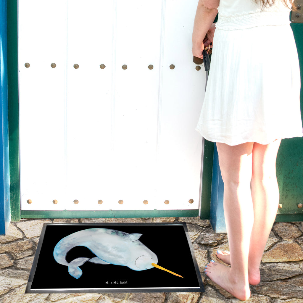 Fußmatte Narwal Narwal, Wal, Putzen, Hausfrau, Junggesellin, aufräumen, Kinderzimmer,  Türvorleger, Schmutzmatte, Fußabtreter, Matte, Schmutzfänger, Fußabstreifer, Schmutzfangmatte, Türmatte, Motivfußmatte,  Haustürmatte, Vorleger  Meerestiere, Meer, Urlaub