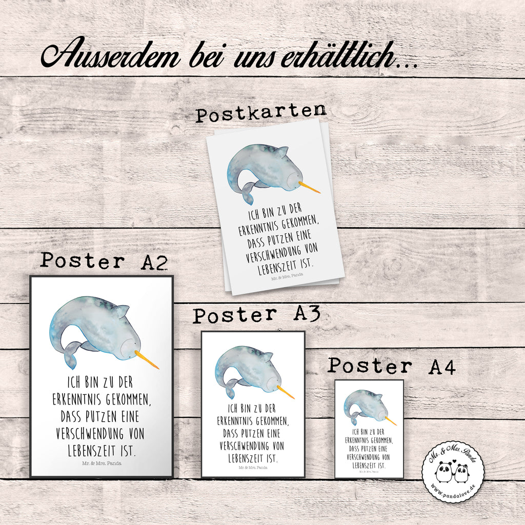 Poster Narwal Poster, Wandposter, Bild, Wanddeko, Küchenposter, Kinderposter, Wanddeko Bild, Raumdekoration, Wanddekoration, Handgemaltes Poster, Mr. & Mrs. Panda Poster, Designposter, Kunstdruck, Posterdruck, Meerestiere, Meer, Urlaub, Narwal, Wal, Putzen, Hausfrau, Junggesellin, aufräumen, Kinderzimmer