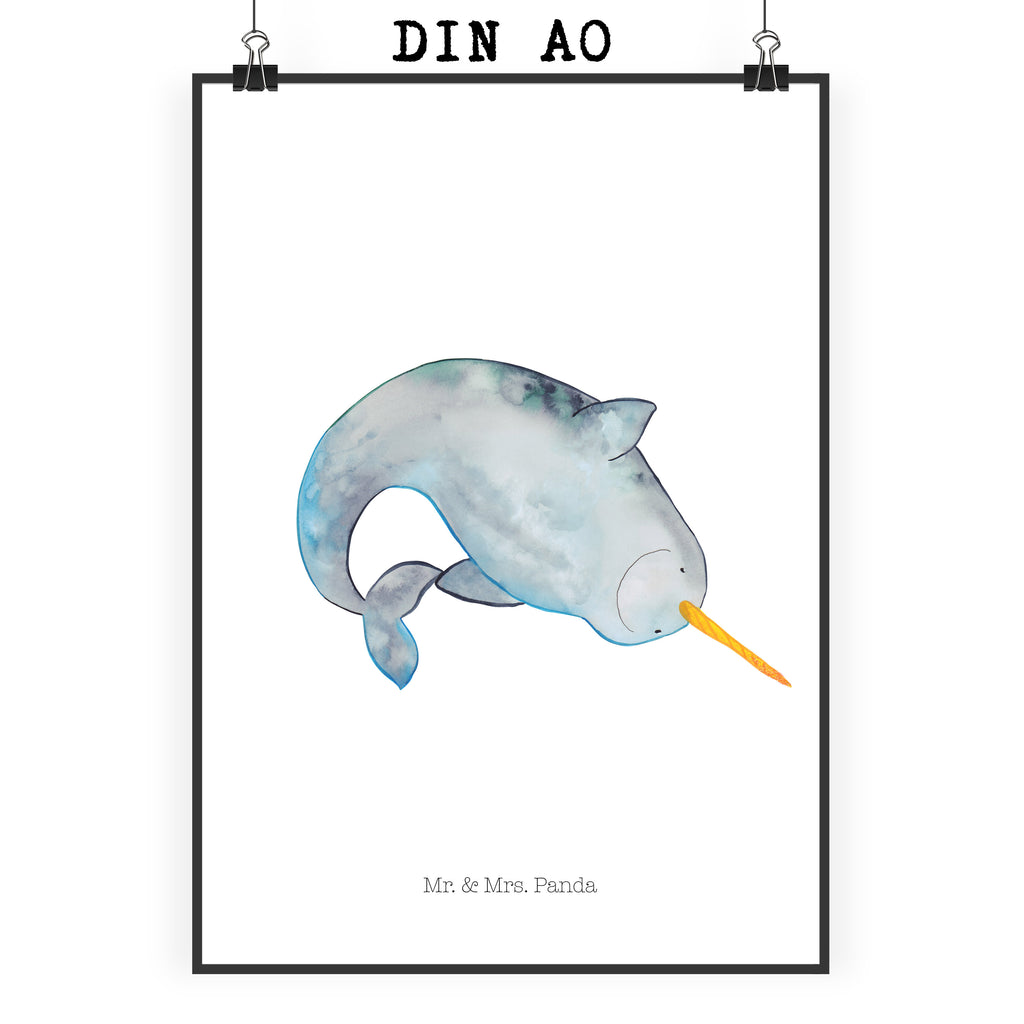 Poster Narwal Poster, Wandposter, Bild, Wanddeko, Küchenposter, Kinderposter, Wanddeko Bild, Raumdekoration, Wanddekoration, Handgemaltes Poster, Mr. & Mrs. Panda Poster, Designposter, Kunstdruck, Posterdruck, Meerestiere, Meer, Urlaub, Narwal, Wal, Putzen, Hausfrau, Junggesellin, aufräumen, Kinderzimmer