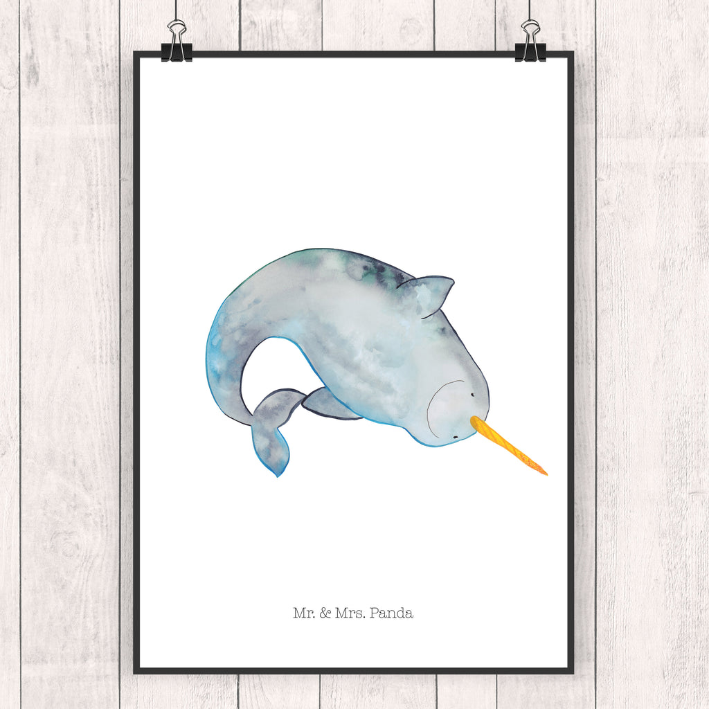 Poster Narwal Poster, Wandposter, Bild, Wanddeko, Küchenposter, Kinderposter, Wanddeko Bild, Raumdekoration, Wanddekoration, Handgemaltes Poster, Mr. & Mrs. Panda Poster, Designposter, Kunstdruck, Posterdruck, Meerestiere, Meer, Urlaub, Narwal, Wal, Putzen, Hausfrau, Junggesellin, aufräumen, Kinderzimmer