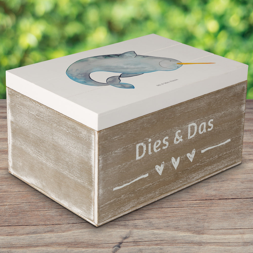 Holzkiste Narwal Holzkiste, Kiste, Schatzkiste, Truhe, Schatulle, XXL, Erinnerungsbox, Erinnerungskiste, Dekokiste, Aufbewahrungsbox, Meerestiere, Meer, Urlaub, Narwal, Wal, Putzen, Hausfrau, Junggesellin, aufräumen, Kinderzimmer