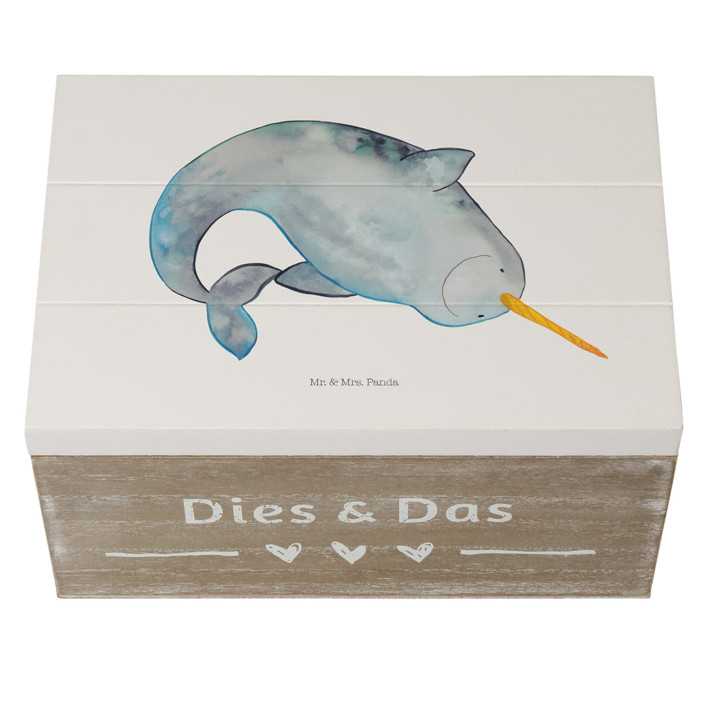 Holzkiste Narwal Holzkiste, Kiste, Schatzkiste, Truhe, Schatulle, XXL, Erinnerungsbox, Erinnerungskiste, Dekokiste, Aufbewahrungsbox, Meerestiere, Meer, Urlaub, Narwal, Wal, Putzen, Hausfrau, Junggesellin, aufräumen, Kinderzimmer