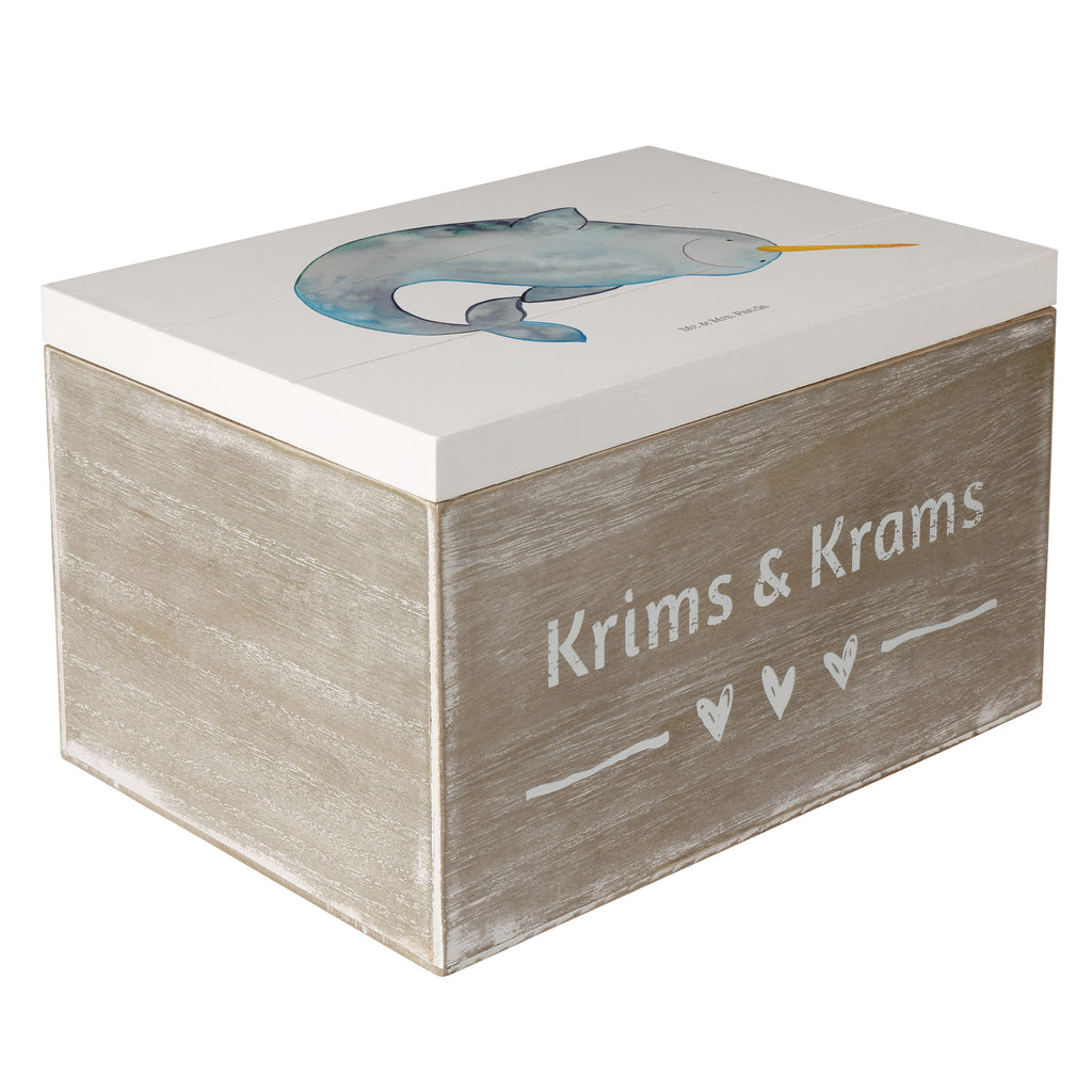 Holzkiste Narwal Holzkiste, Kiste, Schatzkiste, Truhe, Schatulle, XXL, Erinnerungsbox, Erinnerungskiste, Dekokiste, Aufbewahrungsbox, Meerestiere, Meer, Urlaub, Narwal, Wal, Putzen, Hausfrau, Junggesellin, aufräumen, Kinderzimmer