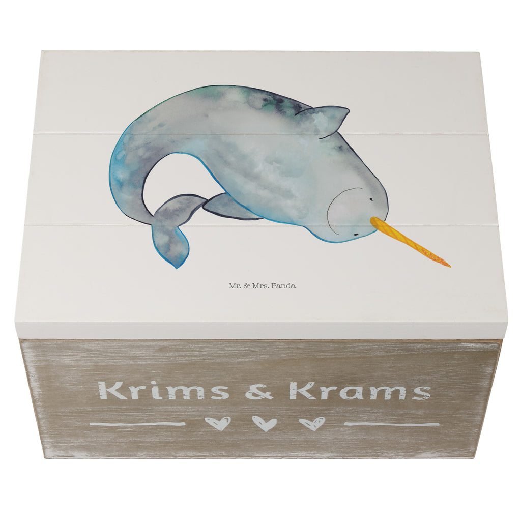 Holzkiste Narwal Holzkiste, Kiste, Schatzkiste, Truhe, Schatulle, XXL, Erinnerungsbox, Erinnerungskiste, Dekokiste, Aufbewahrungsbox, Meerestiere, Meer, Urlaub, Narwal, Wal, Putzen, Hausfrau, Junggesellin, aufräumen, Kinderzimmer