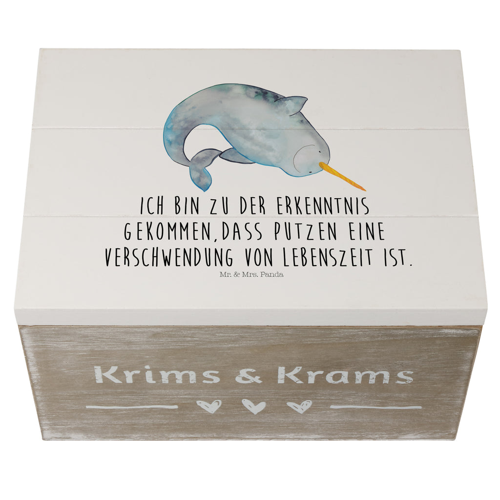 Holzkiste Narwal Holzkiste, Kiste, Schatzkiste, Truhe, Schatulle, XXL, Erinnerungsbox, Erinnerungskiste, Dekokiste, Aufbewahrungsbox, Meerestiere, Meer, Urlaub, Narwal, Wal, Putzen, Hausfrau, Junggesellin, aufräumen, Kinderzimmer