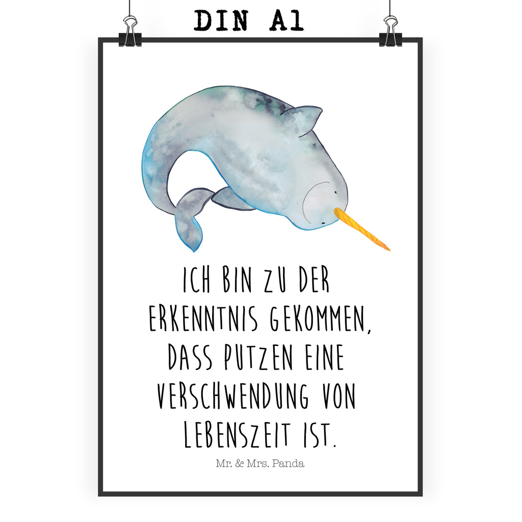 Poster Narwal Poster, Wandposter, Bild, Wanddeko, Küchenposter, Kinderposter, Wanddeko Bild, Raumdekoration, Wanddekoration, Handgemaltes Poster, Mr. & Mrs. Panda Poster, Designposter, Kunstdruck, Posterdruck, Meerestiere, Meer, Urlaub, Narwal, Wal, Putzen, Hausfrau, Junggesellin, aufräumen, Kinderzimmer