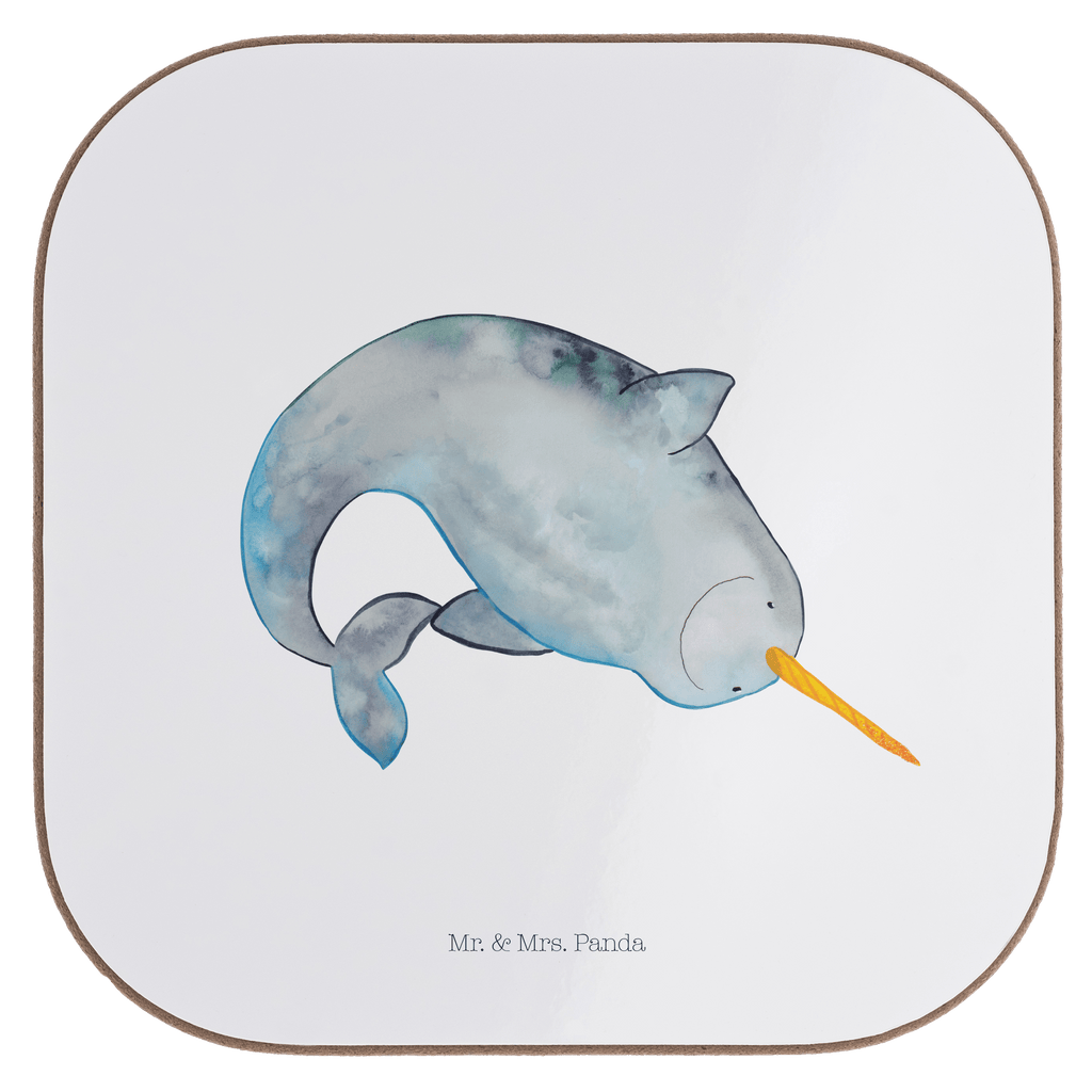 Quadratische Untersetzer Narwal Bierdeckel, Glasuntersetzer, Untersetzer Gläser, Getränkeuntersetzer, Meerestiere, Meer, Urlaub, Narwal, Wal, Putzen, Hausfrau, Junggesellin, aufräumen, Kinderzimmer