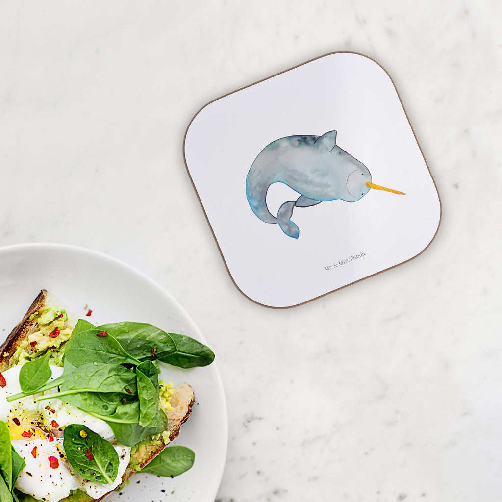 Quadratische Untersetzer Narwal Bierdeckel, Glasuntersetzer, Untersetzer Gläser, Getränkeuntersetzer, Meerestiere, Meer, Urlaub, Narwal, Wal, Putzen, Hausfrau, Junggesellin, aufräumen, Kinderzimmer