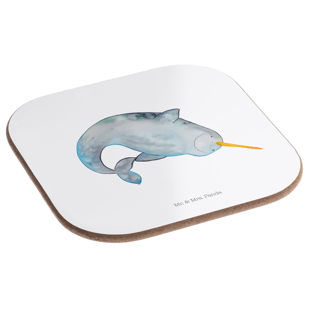 Quadratische Untersetzer Narwal Bierdeckel, Glasuntersetzer, Untersetzer Gläser, Getränkeuntersetzer, Meerestiere, Meer, Urlaub, Narwal, Wal, Putzen, Hausfrau, Junggesellin, aufräumen, Kinderzimmer