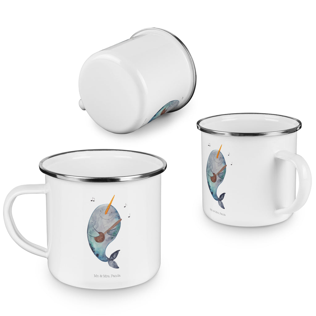 Camping Emaille Tasse Narwal Gitarre Campingtasse, Trinkbecher, Metalltasse, Outdoor Tasse, Emaille Trinkbecher, Blechtasse Outdoor, Emaille Campingbecher, Edelstahl Trinkbecher, Metalltasse für Camping, Kaffee Blechtasse, Camping Tasse Metall, Meerestiere, Meer, Urlaub, Narwal, Wal, Tanzen, Probleme, Problemlösung, Frust, Gespräche, Gitarre