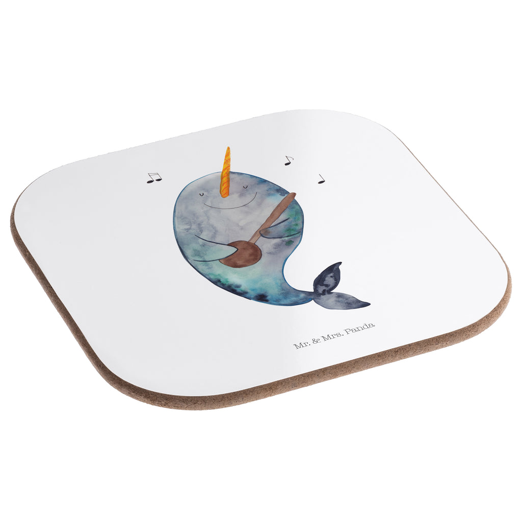 Quadratische Untersetzer Narwal Gitarre Bierdeckel, Glasuntersetzer, Untersetzer Gläser, Getränkeuntersetzer, Meerestiere, Meer, Urlaub, Narwal, Wal, Tanzen, Probleme, Problemlösung, Frust, Gespräche, Gitarre