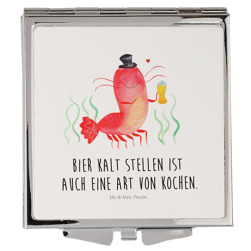 Handtaschenspiegel quadratisch Hummer mit Weizen Spiegel, Handtasche, Quadrat, silber, schminken, Schminkspiegel, Meerestiere, Meer, Urlaub, Garnele, Garnelen, Bier, Kochen, Männerhaushalt, Junggeselle, Junggesellin, Bierliebhaber, Kneipe, Gasthaus, Wirtschaft
