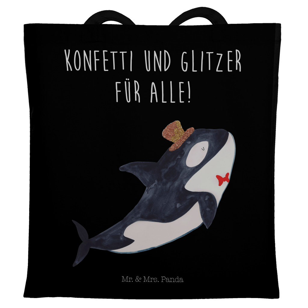 Tragetasche Orca Zylinder Beuteltasche, Beutel, Einkaufstasche, Jutebeutel, Stoffbeutel, Meerestiere, Meer, Urlaub, Narwal, Glitter, Konfetti, Glitzer, Geburtstag, Feier, Fete, Fest, Glückwunsch, Orca