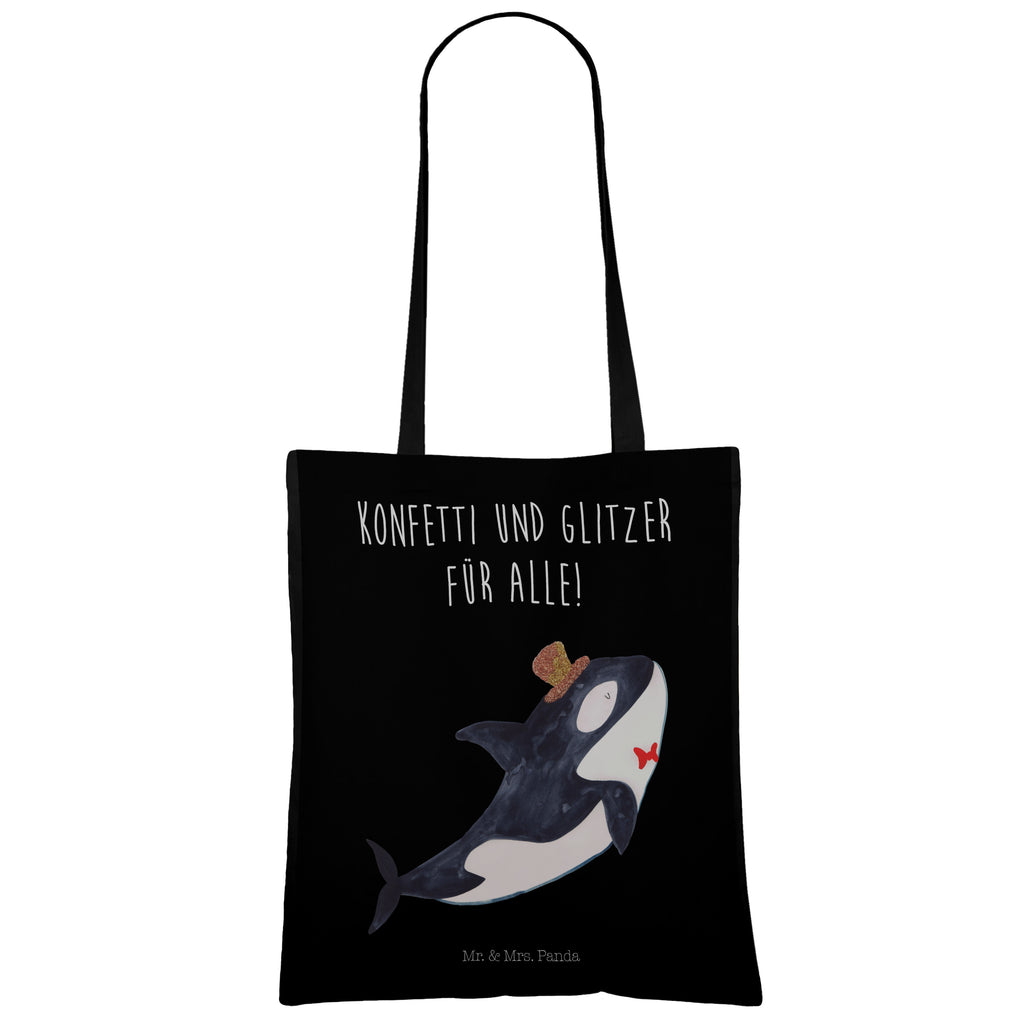 Tragetasche Orca Zylinder Beuteltasche, Beutel, Einkaufstasche, Jutebeutel, Stoffbeutel, Meerestiere, Meer, Urlaub, Narwal, Glitter, Konfetti, Glitzer, Geburtstag, Feier, Fete, Fest, Glückwunsch, Orca