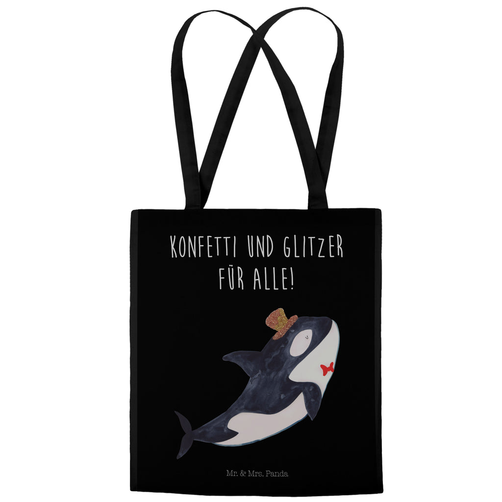 Tragetasche Orca Zylinder Beuteltasche, Beutel, Einkaufstasche, Jutebeutel, Stoffbeutel, Meerestiere, Meer, Urlaub, Narwal, Glitter, Konfetti, Glitzer, Geburtstag, Feier, Fete, Fest, Glückwunsch, Orca