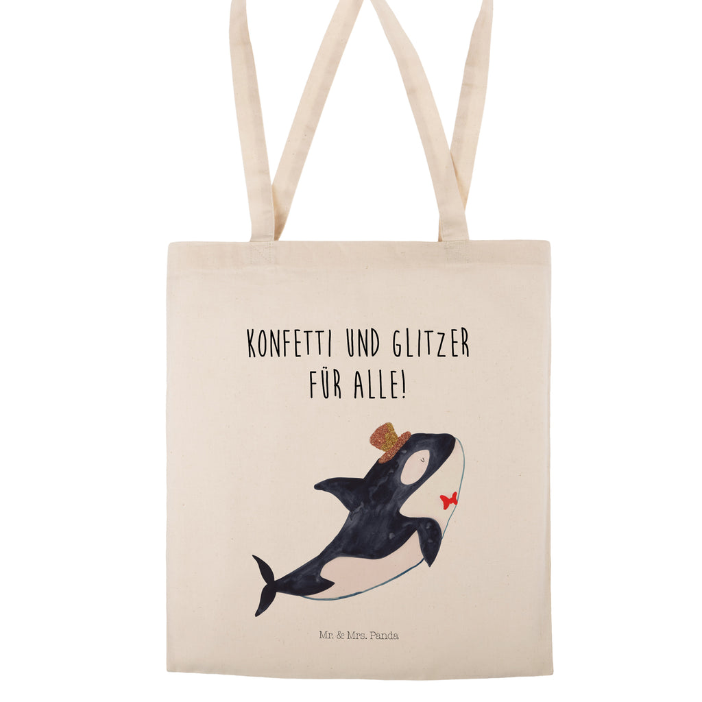 Tragetasche Orca Zylinder Beuteltasche, Beutel, Einkaufstasche, Jutebeutel, Stoffbeutel, Meerestiere, Meer, Urlaub, Narwal, Glitter, Konfetti, Glitzer, Geburtstag, Feier, Fete, Fest, Glückwunsch, Orca